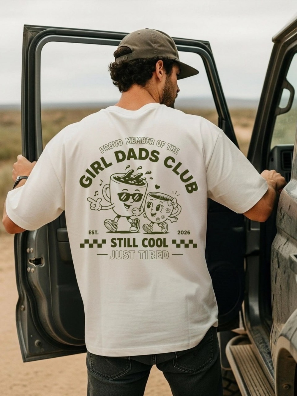 Girl Dads Club Tee - White with Olive Graphic